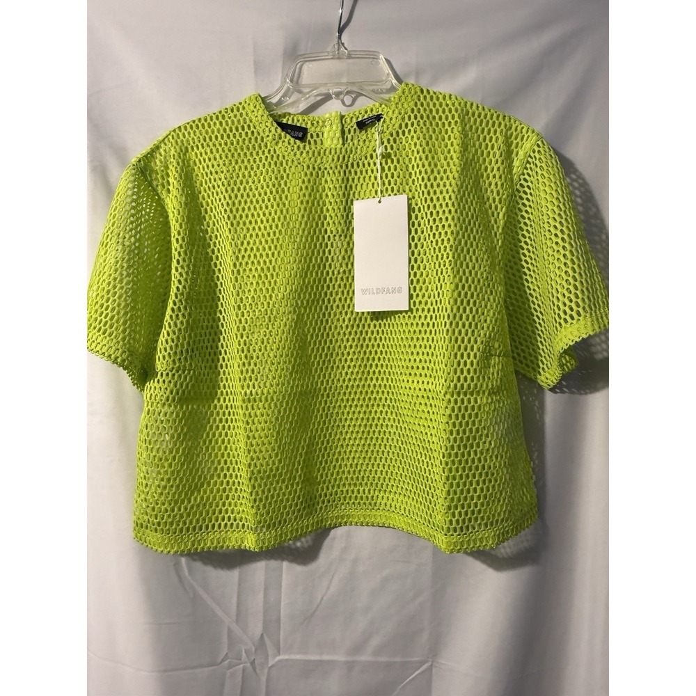 Wildfang Empower Mesh Boxy Top XS Neon Lime Green Sheer Crop NWT